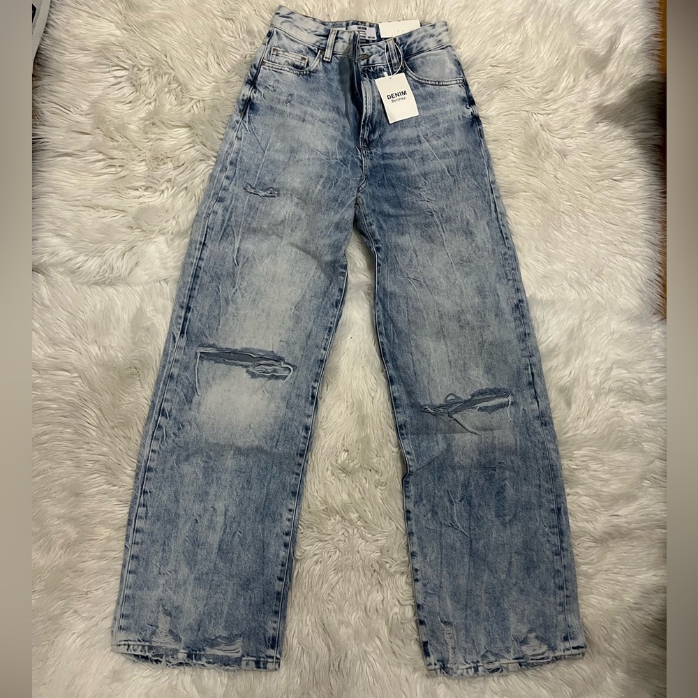Bershka High Waisted Distressed Flare Jeans